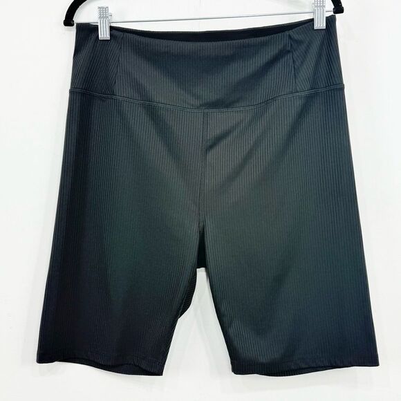 Girlfriend Collective Charcoal Gray Ribbed Biker Stretch Athletic Workout Shorts - Picture 1 of 14